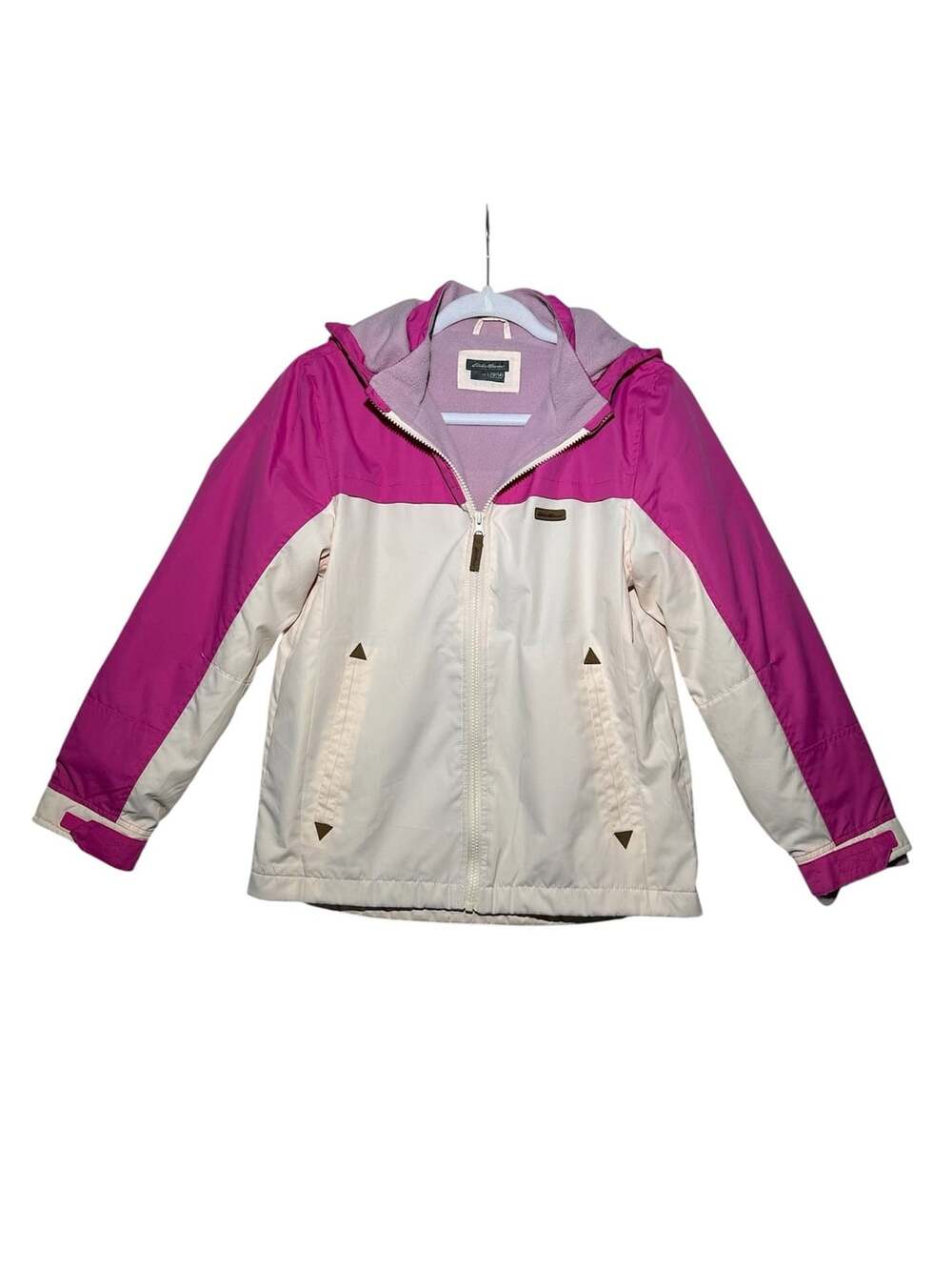 Eddie Bauer Girls Pink Hooded Fleece Lined Rain Jacket NWT Size L 12-14